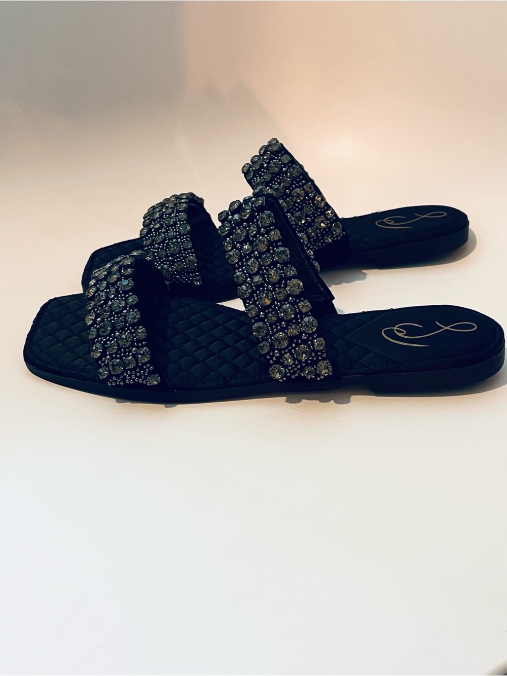 NWT Sam Edelman Ezel Black Quilted Crystal and Suede Slide Sandals - Picture 5 of 8